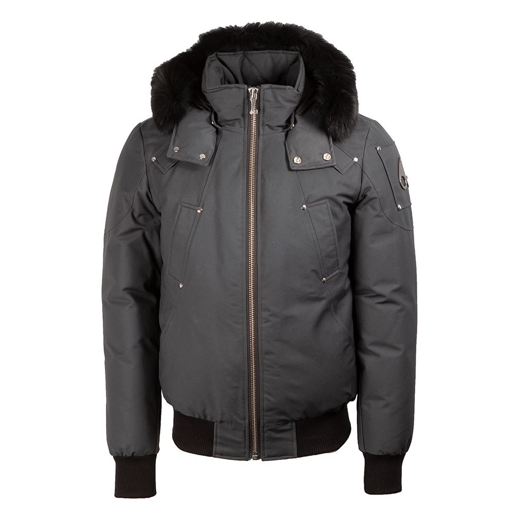 Moose Knuckles Charcoal Hooded Puffer Jacket